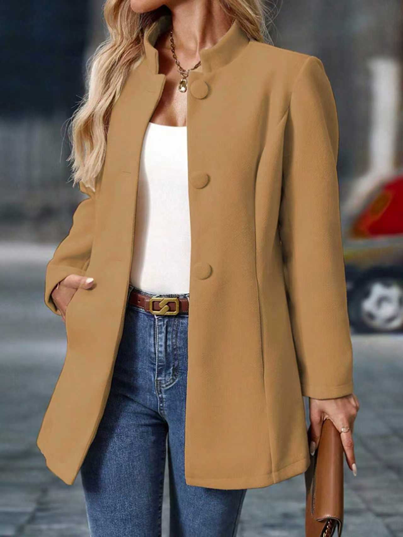 Joliette™ | Veste Tailleur à Col Montant et Boutonnage Simple