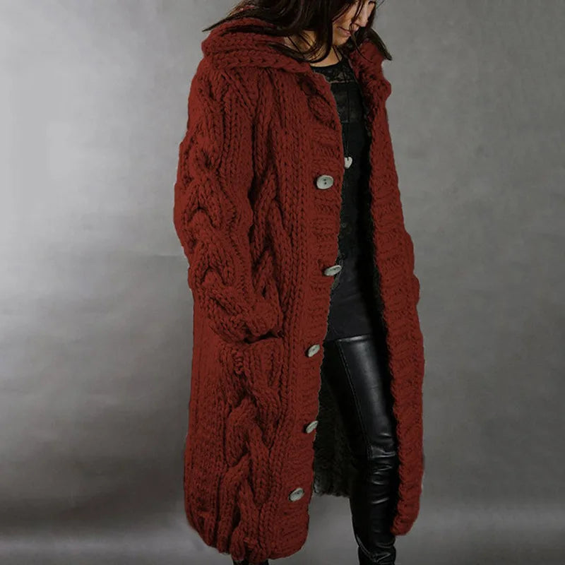Fancytech™ | Manteau long à capuche torsadé en grosse maille