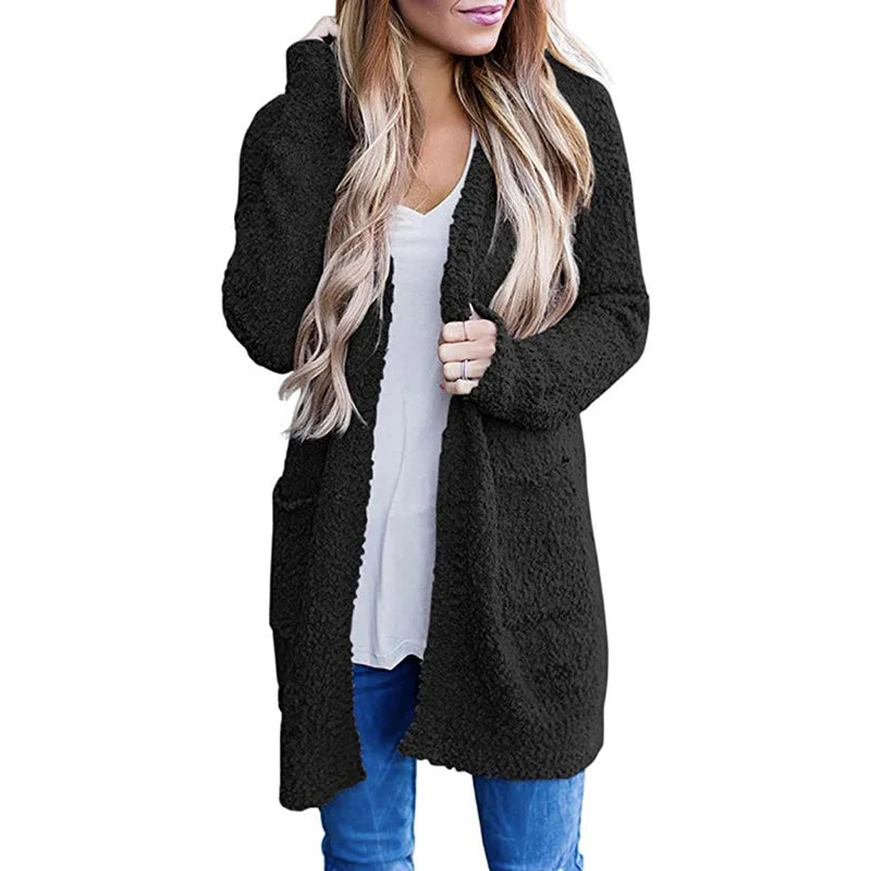 Imani™ | Cardigan mi-long ouvert en maille bouclette
