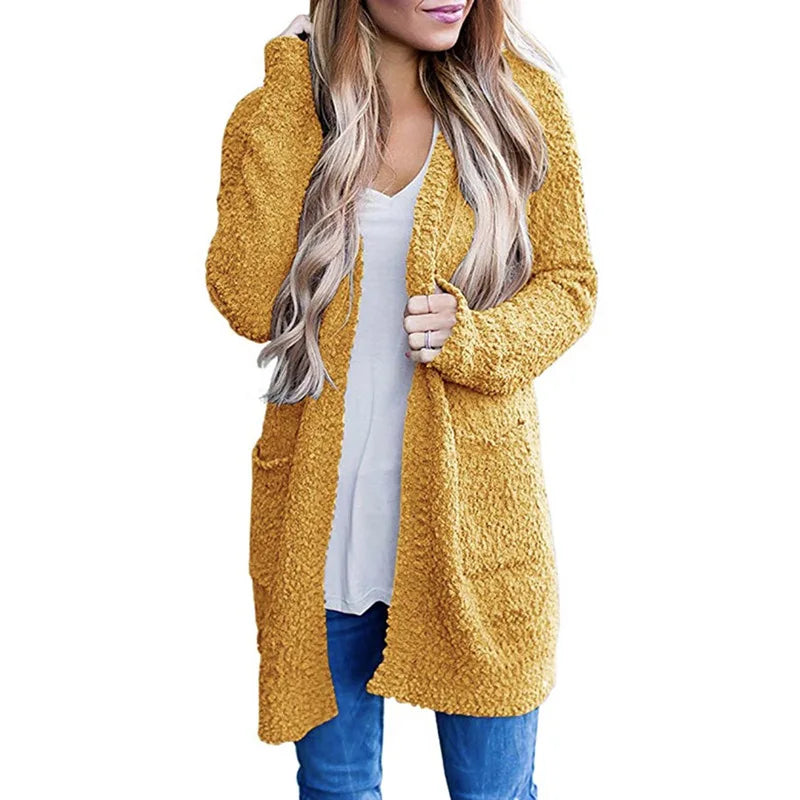 Imani™ | Cardigan mi-long ouvert en maille bouclette