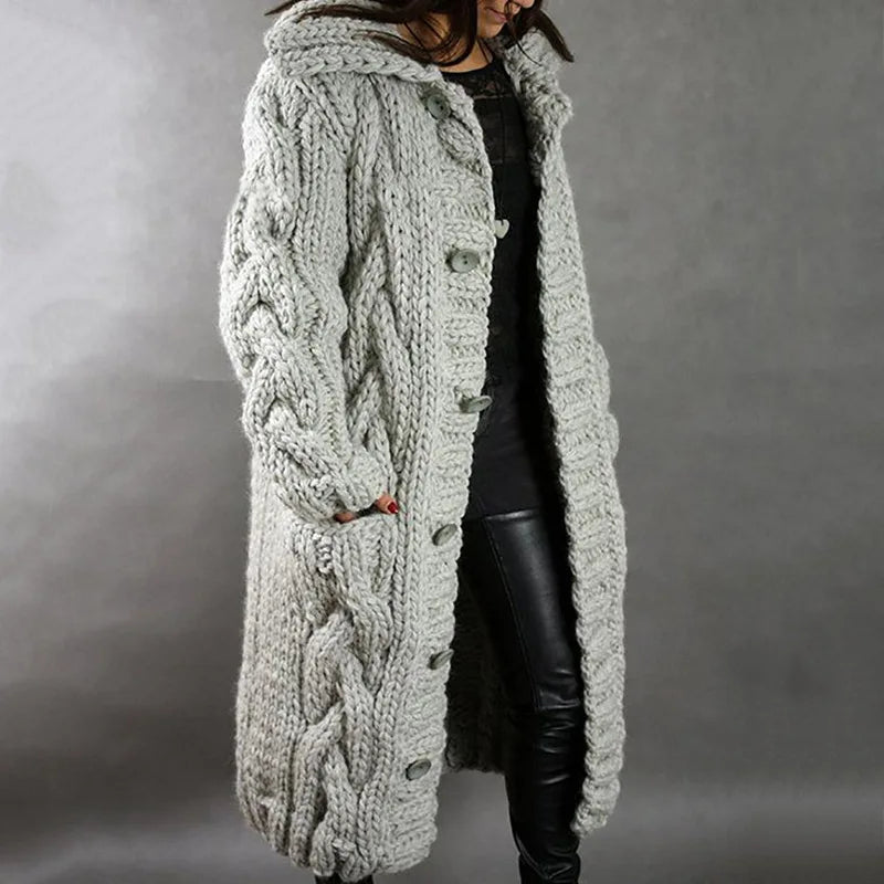 Fancytech™ | Manteau long à capuche torsadé en grosse maille