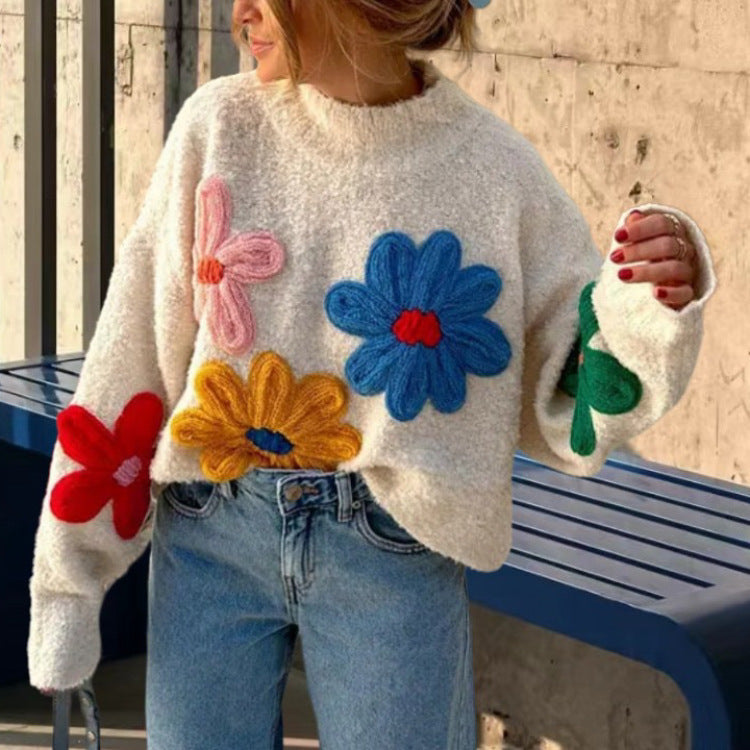 Faustine™ | Pull en maille à fleurs brodées