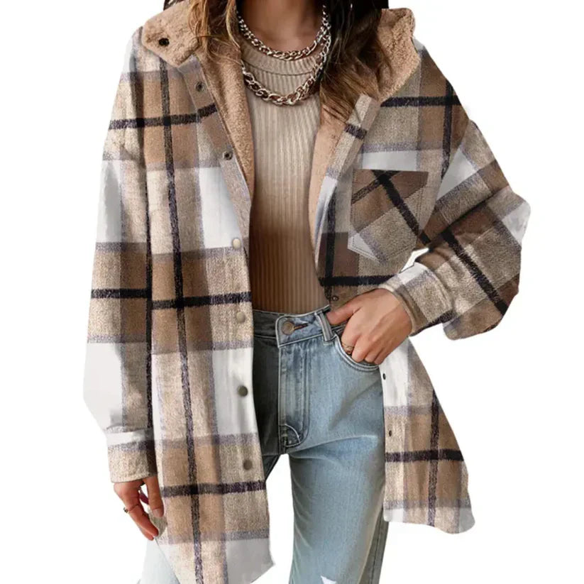 Maeva™ | Veste Surchemise à capuche à carreaux doublée sherpa