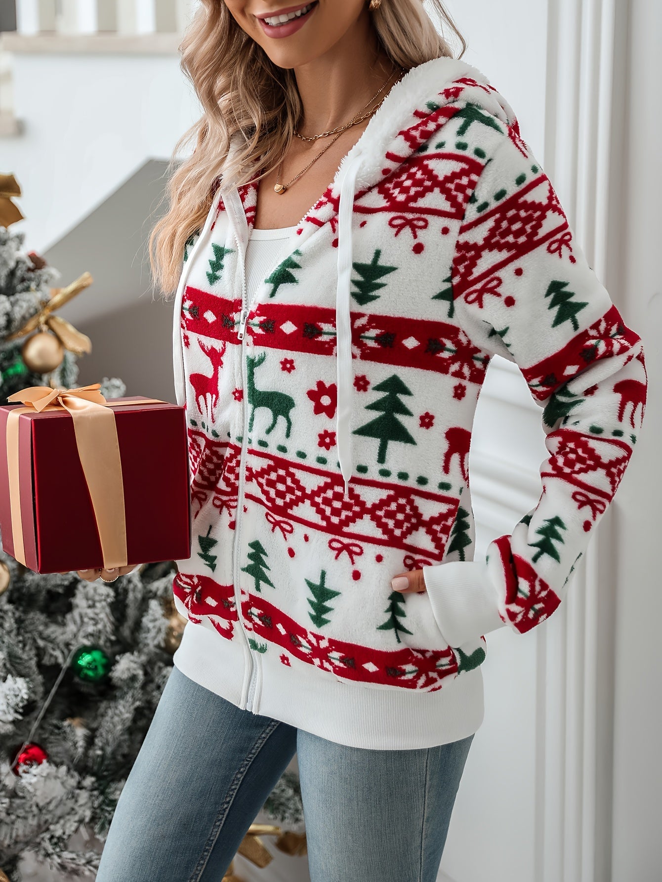 noelle™ | Sweat à capuche zippé motif Noël