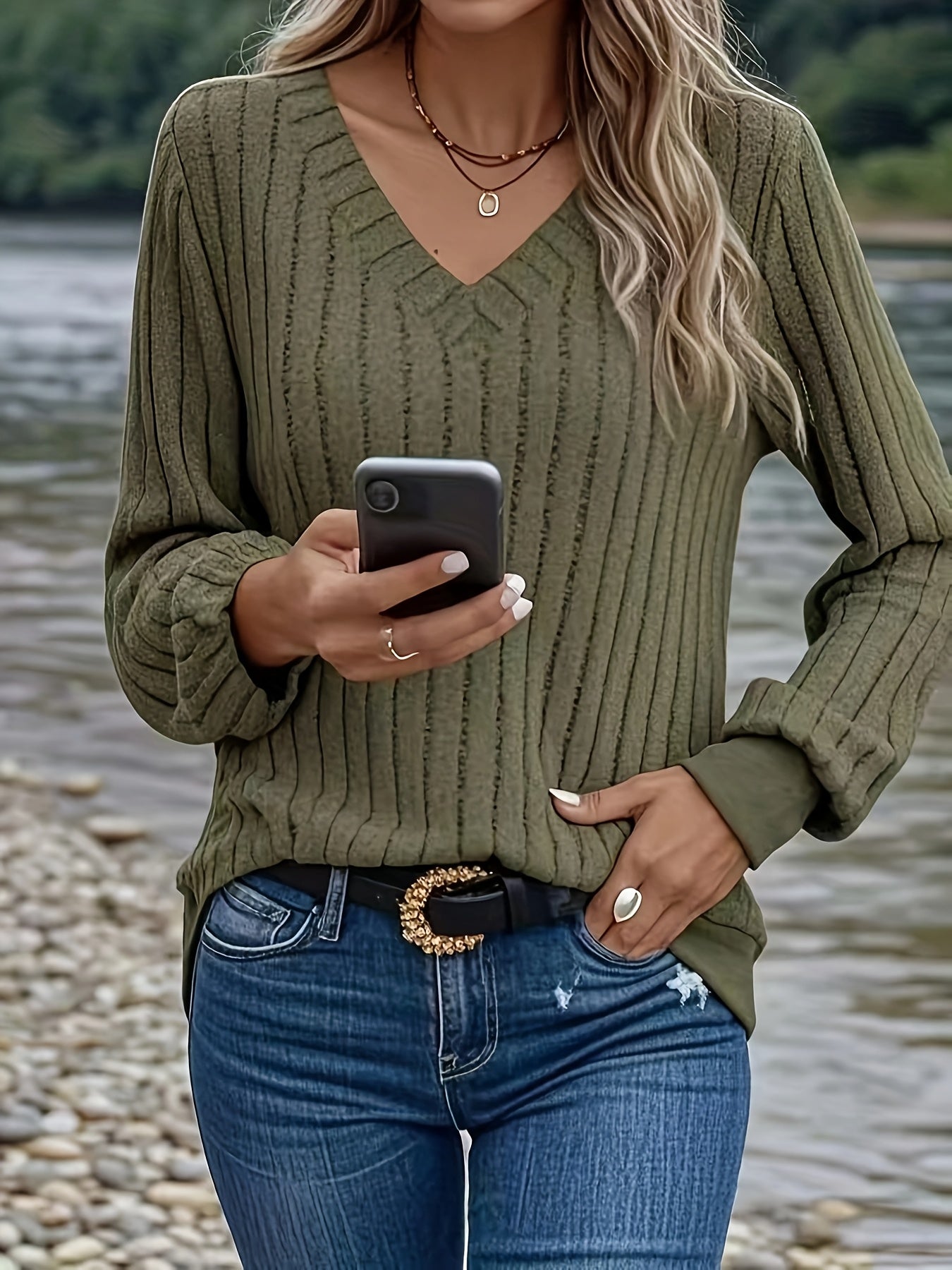 Anouk™ | Pull en Maille Côtelée à Col V