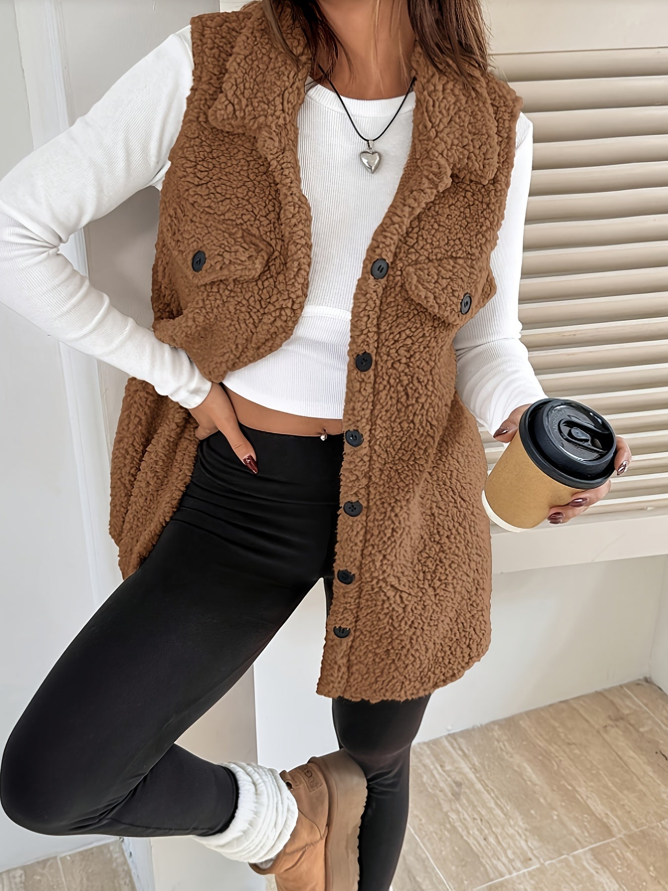 Ava™ | Blazer Gilet long sans manches sherpa