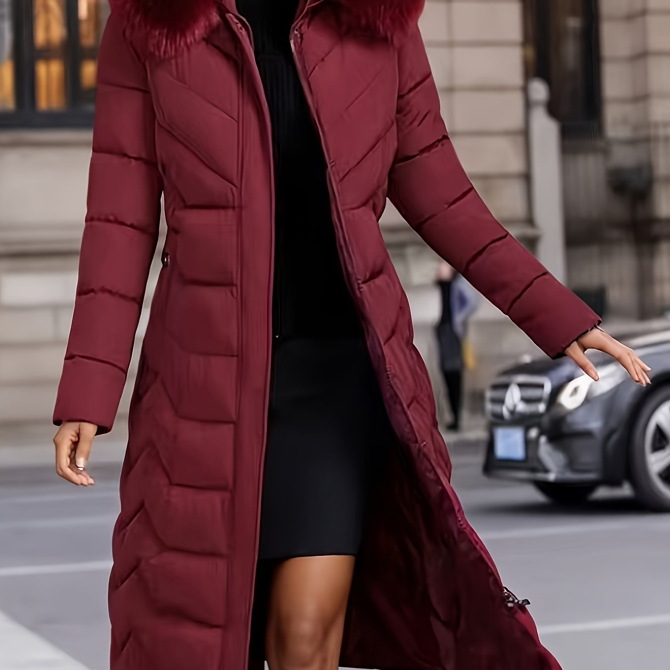 Perrine™ | Manteau doudoune long à col fausse fourrure