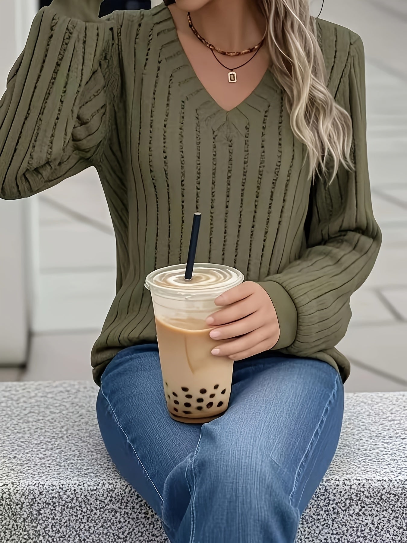 Anouk™ | Pull en Maille Côtelée à Col V