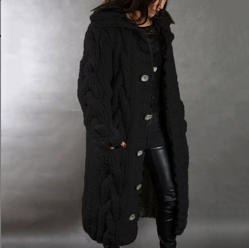 Fancytech™ | Manteau long à capuche torsadé en grosse maille