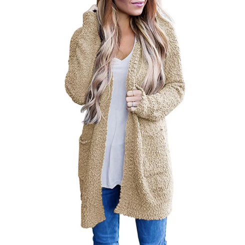Imani™ | Cardigan mi-long ouvert en maille bouclette