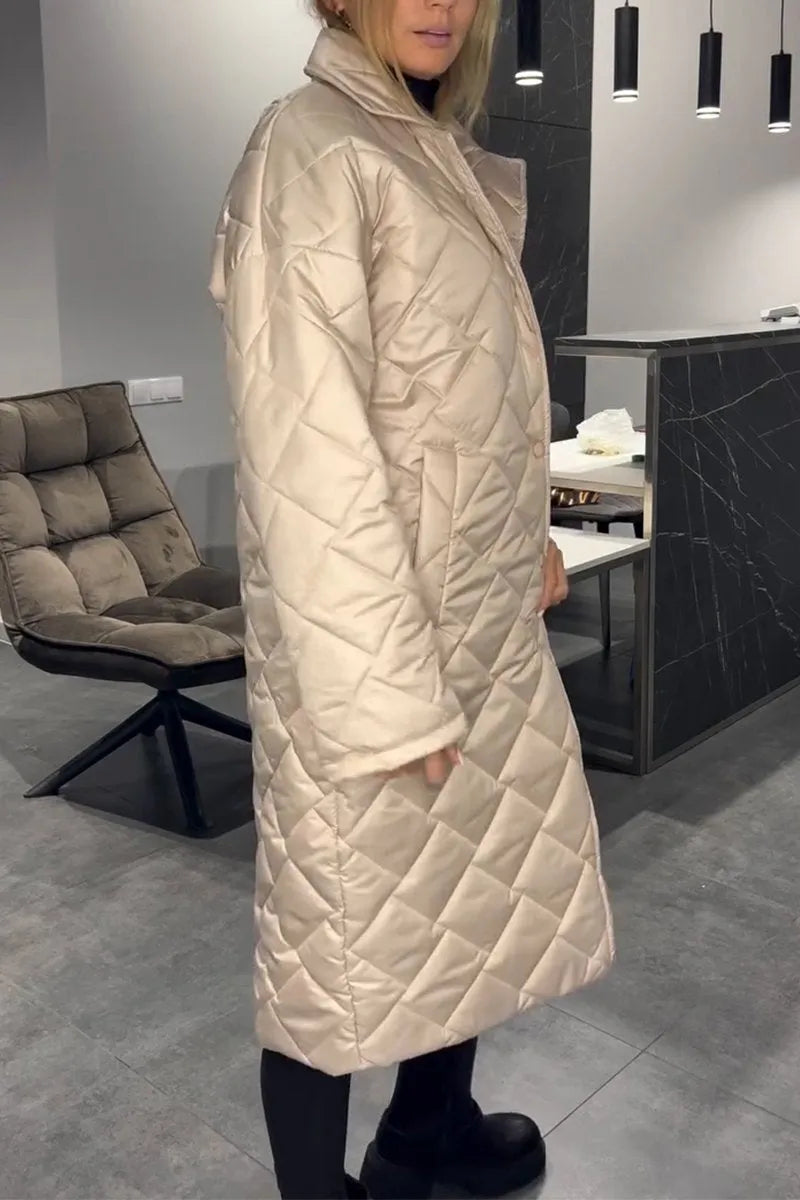 Johanna™ | Manteau long à col cranté matelassé en diamant