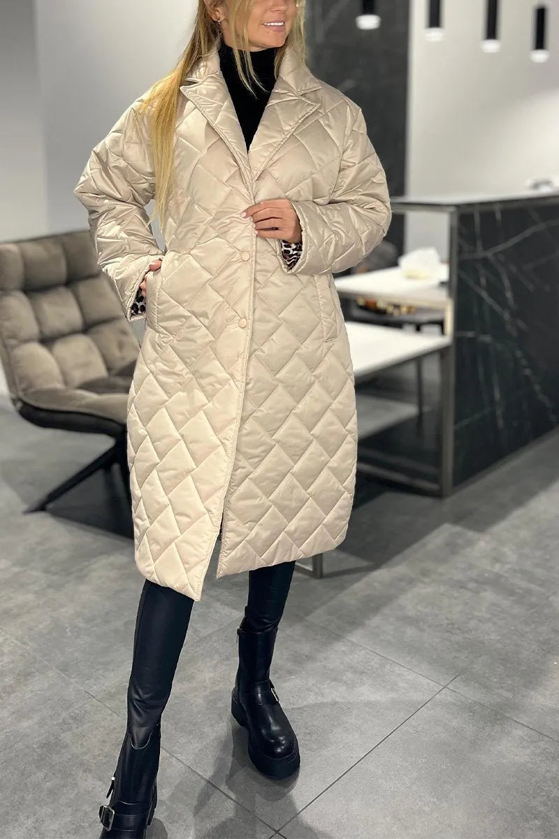 Johanna™ | Manteau long à col cranté matelassé en diamant