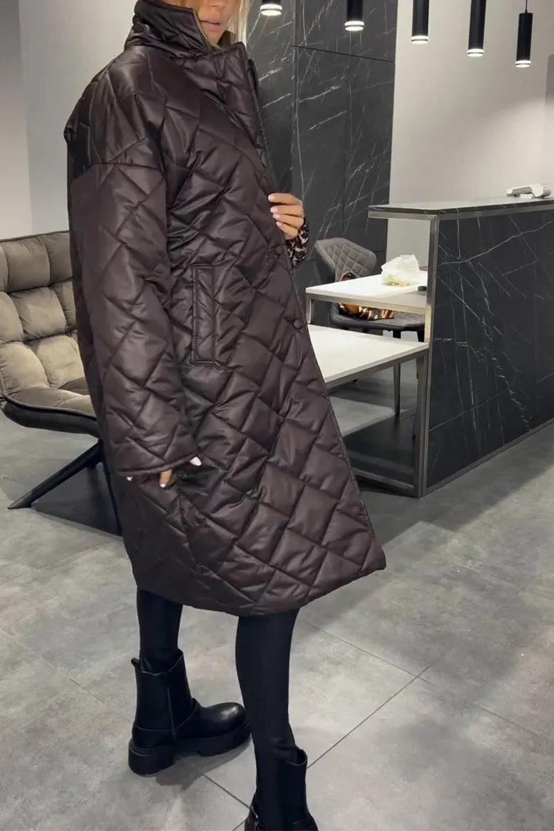 Johanna™ | Manteau long à col cranté matelassé en diamant