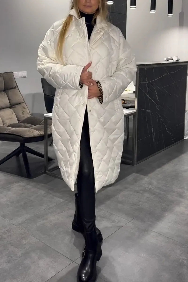 Johanna™ | Manteau long à col cranté matelassé en diamant