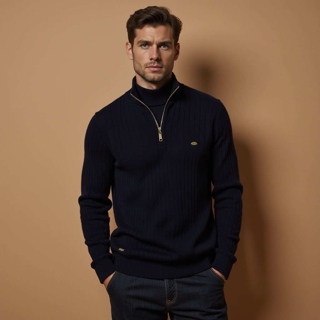 James™ | Pull côtelé zippé col montant