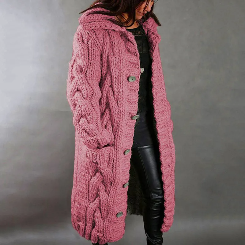 Solène™ | Cardigan long tressé avec capuche